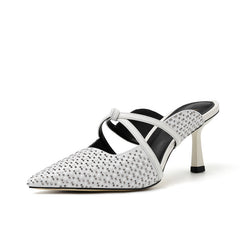 Glory White Kitten Heel Mules Newgew