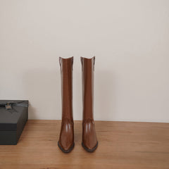 Nayla Brown Block Heel Knee High Boots Newgew