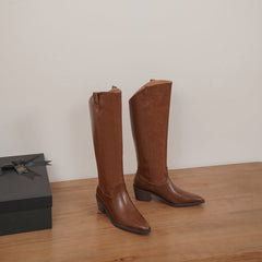Nayla Brown Block Heel Knee High Boots Newgew