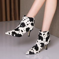 Navya Kitten Heel Cow Printed Boots Newgew