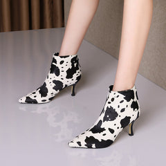 Navya Kitten Heel Cow Printed Boots Newgew