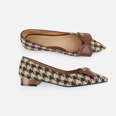 Ira Brown Pointed Toe Plaid Flats with Bows Newgew