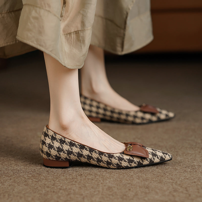 Ira Brown Pointed Toe Plaid Flats with Bows Newgew