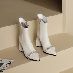 Noor Pointed Toe Rhinestone Ankle Boots Newgew