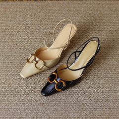 Fiona Black Kitten Heels with Gold Chain Newgew