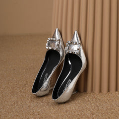 Macie Snakeskin Silver Heels with Rhinestones newgew