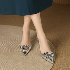 Macie Snakeskin Silver Heels with Rhinestones newgew