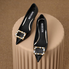 Macie Snakeskin Black Heels with Rhinestones newgew