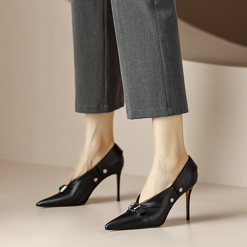 Molly Luxury Buckle Strap Heels Black newgew