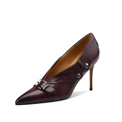 Molly Luxury Buckle Strap Heels Burgundy newgew