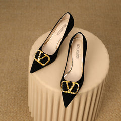 Margot Suede Black and Gold Heels newgew