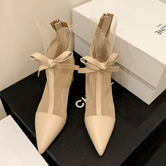 Dianna Chunky Heel Mesh Ankle Boots with Bow NEW GEW