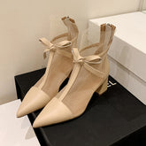 Dianna Chunky Heel Mesh Ankle Boots with Bow NEW GEW