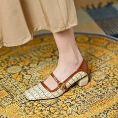 Hazley Print Genuine Leather Novelty Heel handmade MaryJanes Newgew