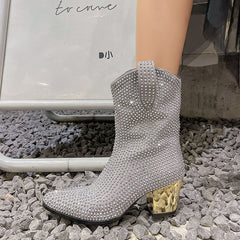 Haya Cowboy Silver Rhinestone Boots Newgew