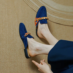 Emi Navy Flat Mules NEW GEW