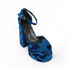 Foster Velvet Blue Platform Heels Newgew
