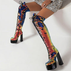 Hazel Gold Sequin Thigh High Boots Newgew
