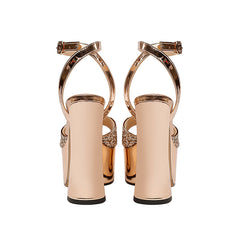 Hanan Sparkly Gold Block Heels Newgew