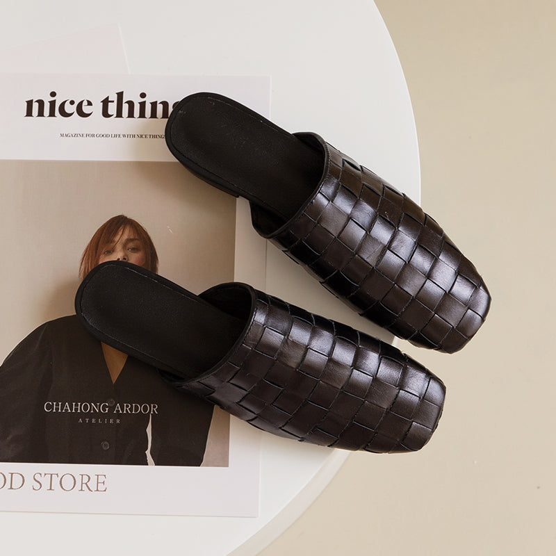 Eve Woven Leather Mules in Black NEW GEW