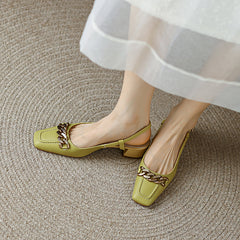 Iyana Yellow Square Toe Slingback Heels with Gold Chain newgew