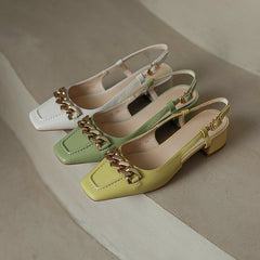 Iyana Yellow Square Toe Slingback Heels with Gold Chain newgew