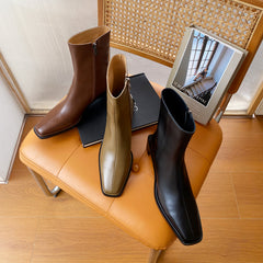 Helen Black Square Toe Ankle Boots Newgew