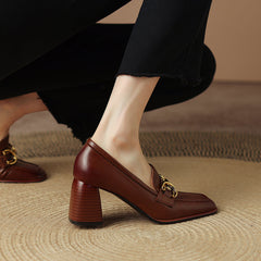 Irina Cognac Womens Loafers with Heels Newgew