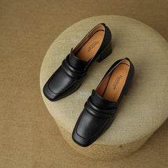 Indi Square Toe Black Heeled Loafers Newgew