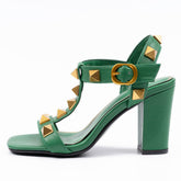 Ezra Studded Green Chunky Heel Sandals NEW GEW