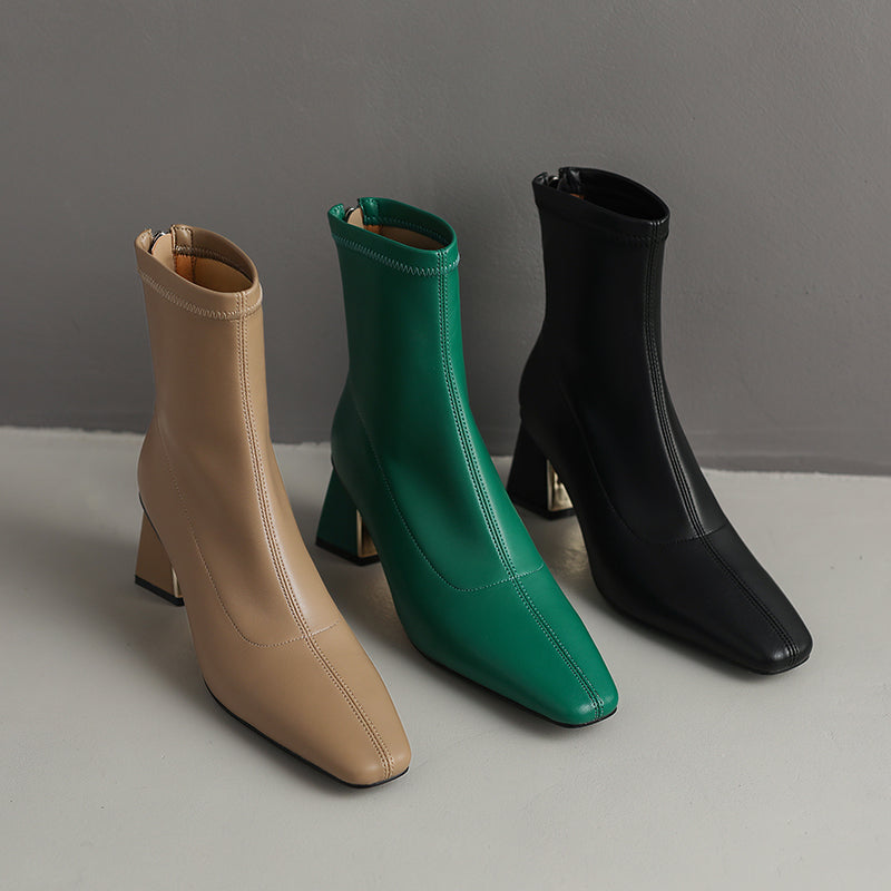 Mina Square Toe Sock Ankle Boots with Heels newgew