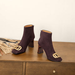 Iqra Suede Brown High Heel Ankle Boots Newgew