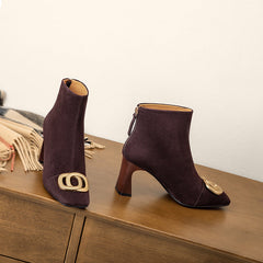 Iqra Suede Brown High Heel Ankle Boots Newgew