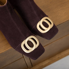 Iqra Suede Brown High Heel Ankle Boots Newgew