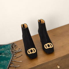 Iqra Suede Black Block Heel Ankle Boots Newgew