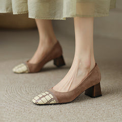Faye Embellished Square Toe Heels Tan Newgew