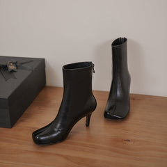 India Square Toe Kitten Heel Ankle Boots Black Newgew