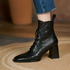 Husna Luxury Black Lace up Ankle Boots Newgew