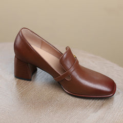 Indya Brown Heeled Loafers for Women Newgew