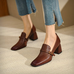 Indya Brown Heeled Loafers for Women Newgew