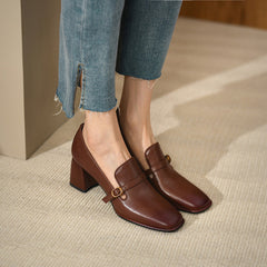 Indya Brown Heeled Loafers for Women Newgew