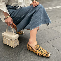 Hiba Square Toe Leopard Flats Newgew