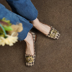 Ivey Brown Square Toe Plaid Flats newgew