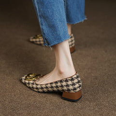 Ivey Brown Square Toe Plaid Flats newgew