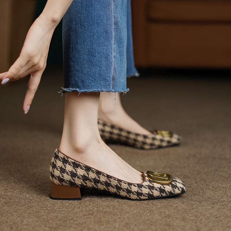 Ivey Brown Square Toe Plaid Flats newgew