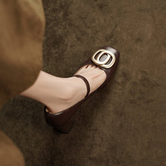 Inara Square Toe Mary Jane Chunky Heels Brown Newgew