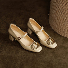 Inara Square Toe Mary Jane Chunky Heels Nude Newgew