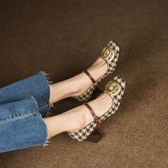 Iyla Plaid Mary Jane Chunky Heels with Gold Chain newgew