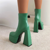 Nia Chunky Platform Green Ankle Boots Newgew