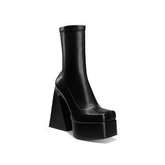 Eleni Square Toe Black Platform Sock Boots NEW GEW
